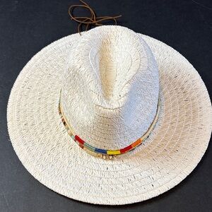 Stylish White Paper Hat with Colorful Band & Leather Detail